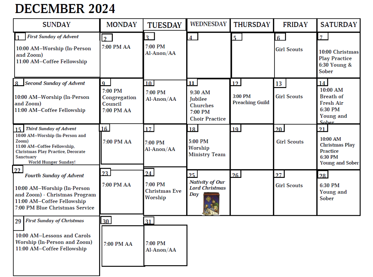 Calendar December 2024 Apostles Lutheran Church